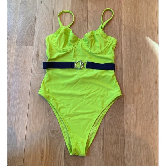 Aerie One Piece Swimsuit Belted Neon Green Summer Medium Demi Bra Bathing Suit - Picture 2 of 9